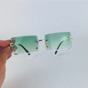 awesome rimless square green lens sunglasses